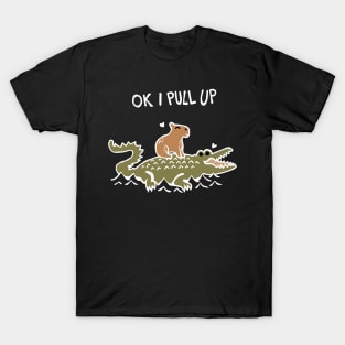 OK I Pull Up Capybara and Crocodile Love (White) T-Shirt